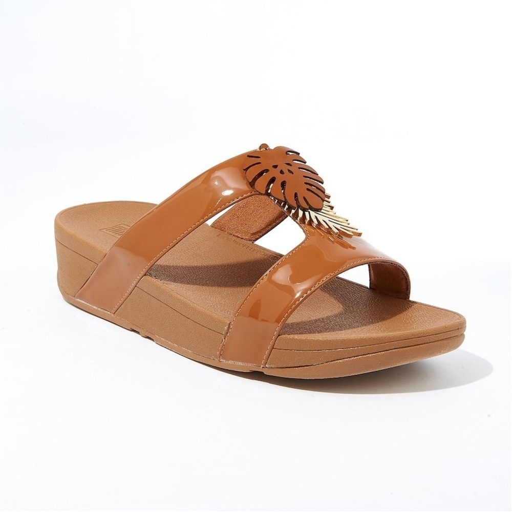 FitFlop Fino Jungle Leaf Slide in Light Tan
